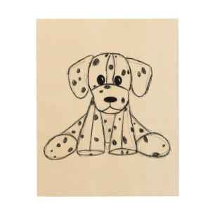 Dalmatian stuffed dog drawing outline simple black wood wall art