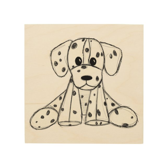 Dalmatian stuffed dog drawing outline simple black wood wall art (Front)