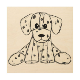 Dalmatian stuffed dog drawing outline simple black wood wall art