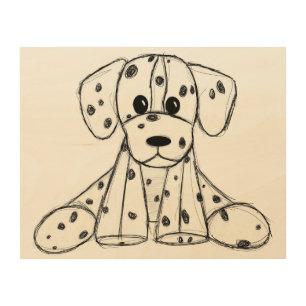 Dalmatian stuffed dog drawing outline simple black wood wall art