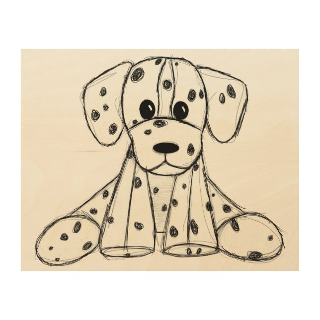 Dalmatian stuffed dog drawing outline simple black wood wall art (Front)