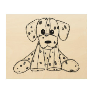 Dalmatian stuffed dog drawing outline simple black wood wall art
