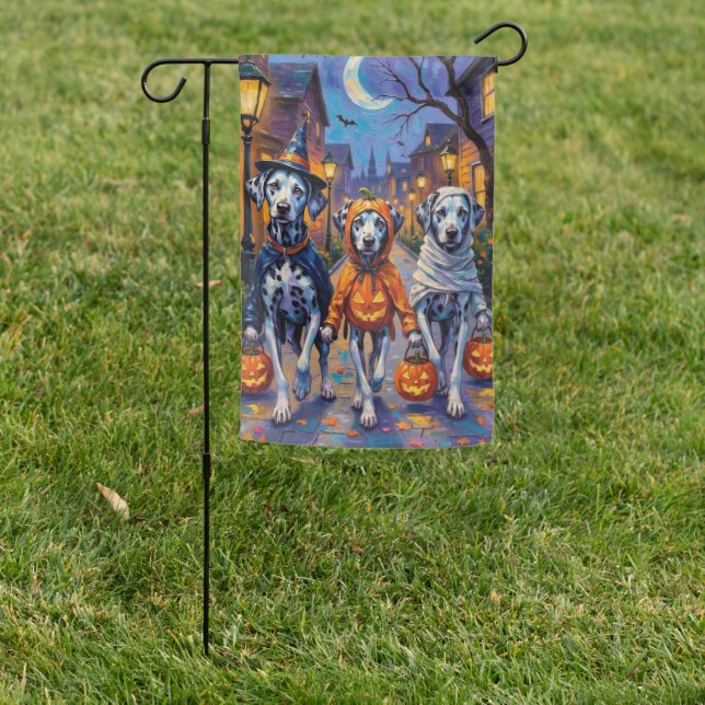 Dalmatian Trick-or-Treating Halloween Costumes Garden Flag (In SItu)