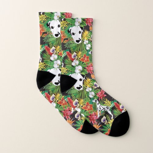 Dalmatian Tropical Floral Jungle Pattern  Socks