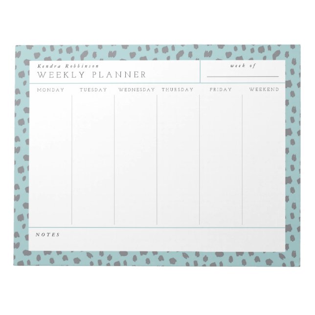 Dalmatian Turquoise Weekly Planner Notepad (Front)