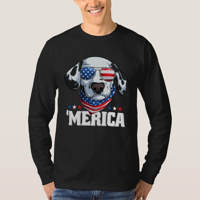 Dalmatian Wearing America Glasses  Dog Dalmatian O T-Shirt (Front)