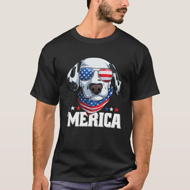 Dalmatian Wearing America Glasses  Dog Dalmatian O T-Shirt (Front)
