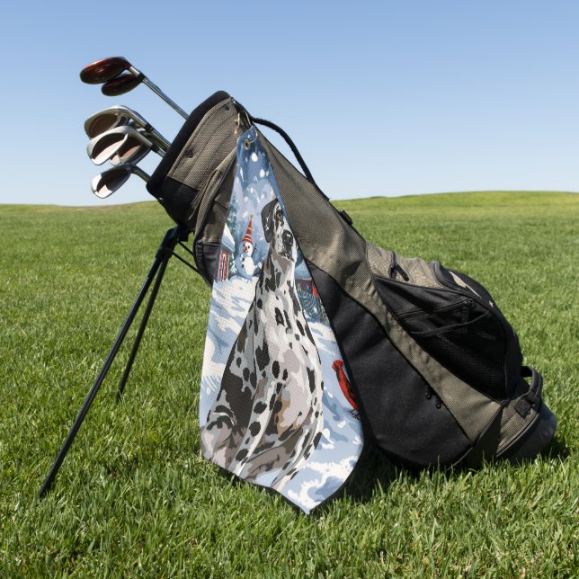 Dalmatian Winter Wonderland Christmas Joy Golf Towel (Green)
