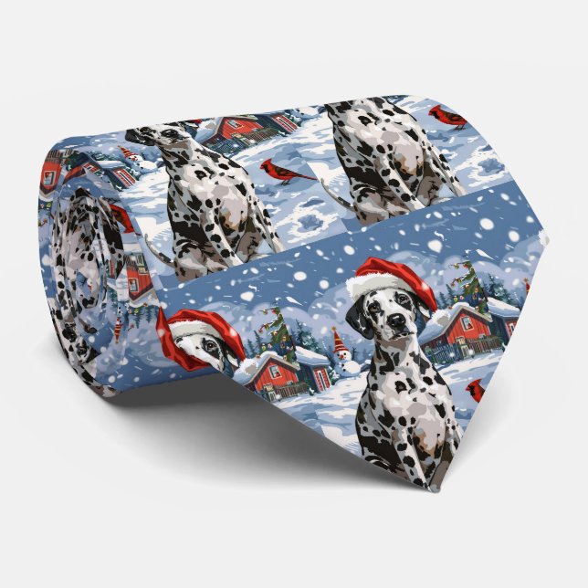 Dalmatian Winter Wonderland Christmas Joy Neck Tie (Rolled)