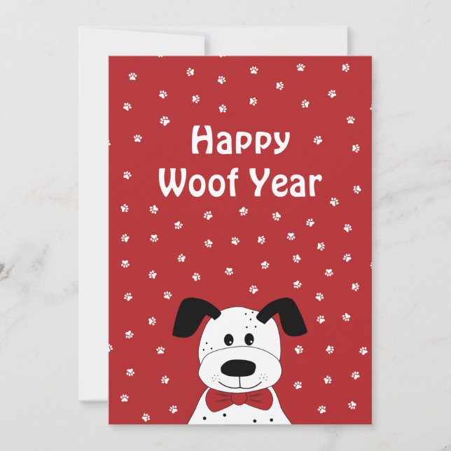 Dalmatian with a bow tie 'Happy Woof Year'  Holiday Card (Front)