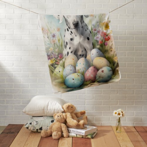 Dalmatian with Easter Eggs Baby Blanket