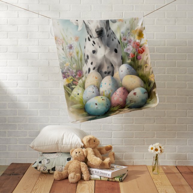 Dalmatian with Easter Eggs Baby Blanket (In Situ)