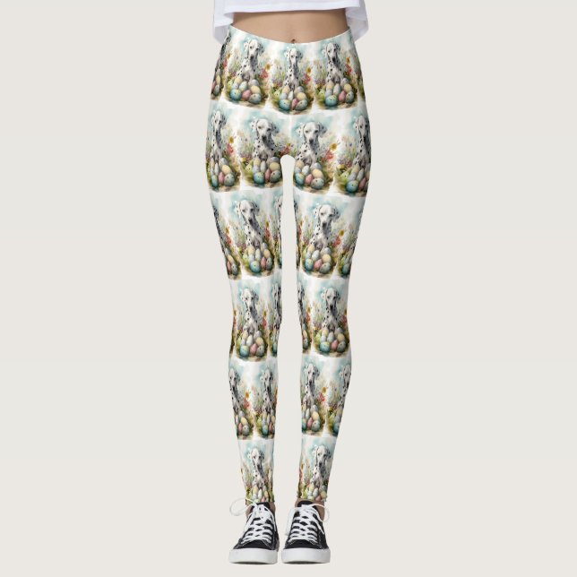 Dalmatian with Easter Eggs Leggings (Front)