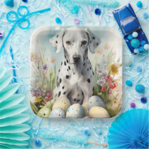 Dalmatian with Easter Eggs Paper Plates