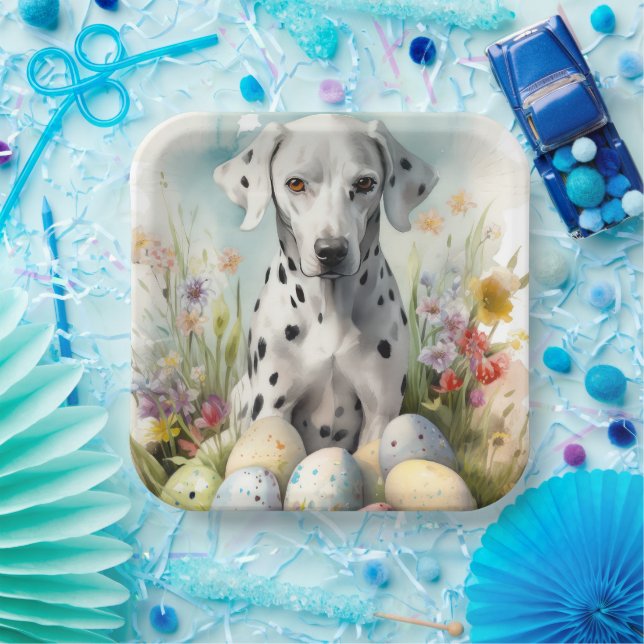 Dalmatian with Easter Eggs Paper Plates (Party)