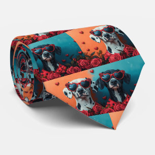 Dalmatian With Heart Roses Valentine's Day  Neck Tie