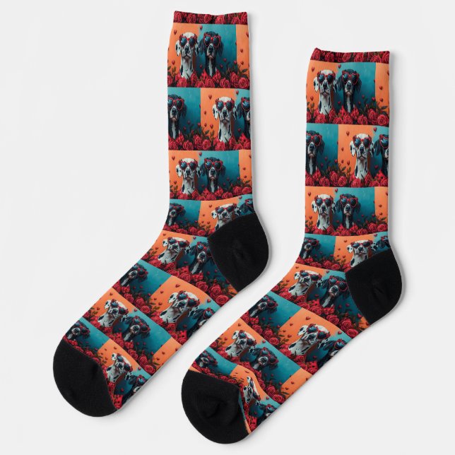 Dalmatian With Heart Roses Valentine's Day  Socks (Left)