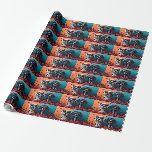 Dalmatian With Heart Roses Valentine's Day  Wrapping Paper (Unrolled)