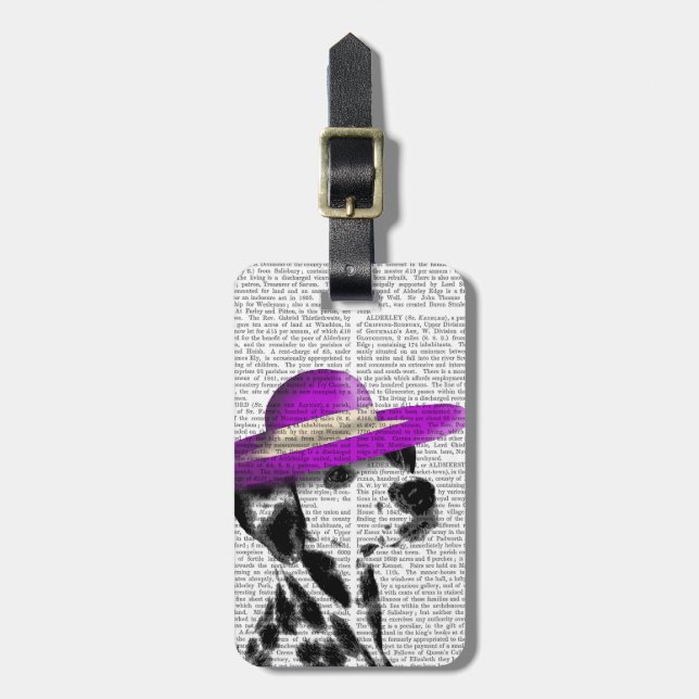 Dalmatian With Purple Wide Brimmed Hat Luggage Tag (Front Vertical)