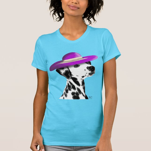 Dalmatian With Purple Wide Brimmed Hat T-Shirt (Front)