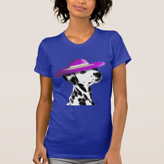 Dalmatian With Purple Wide Brimmed Hat T-Shirt (Front)