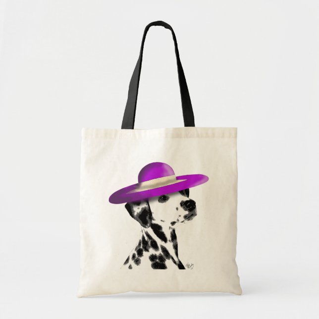 Dalmatian With Purple Wide Brimmed Hat Tote Bag (Front)