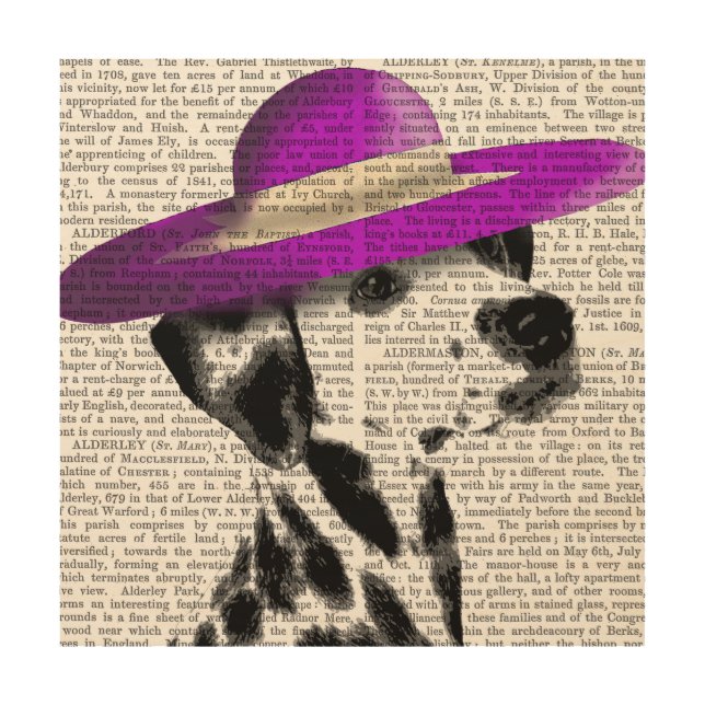 Dalmatian With Purple Wide Brimmed Hat Wood Wall Art (Front)