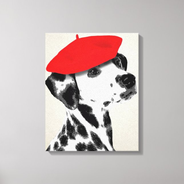 Dalmatian With Red Beret Canvas Print (Front)