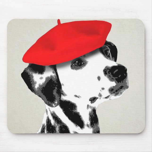 Dalmatian With Red Beret Mouse Pad (Front)