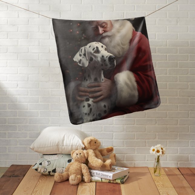 Dalmatian With Santa Claus Festive Christmas Baby Blanket (In Situ)