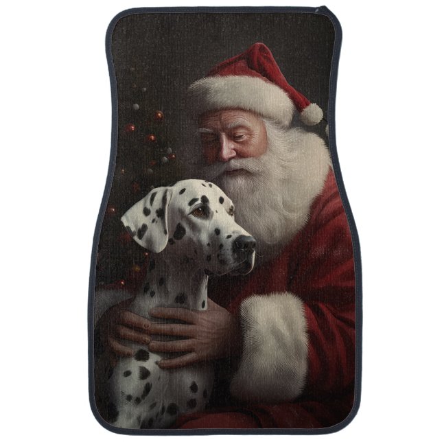 Dalmatian With Santa Claus Festive Christmas Car Floor Mat (Front)