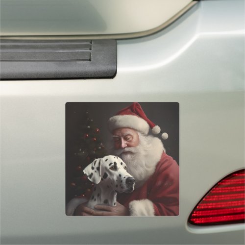 Dalmatian With Santa Claus Festive Christmas Car Magnet