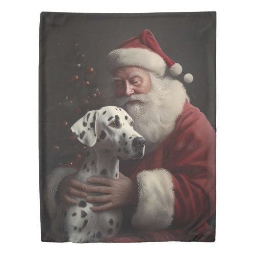 Dalmatian With Santa Claus Festive Christmas Duvet Cover
