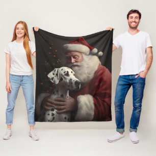 Dalmatian With Santa Claus Festive Christmas Fleece Blanket