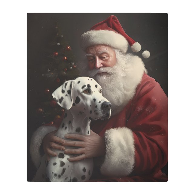 Dalmatian With Santa Claus Festive Christmas Metal Print (Front)
