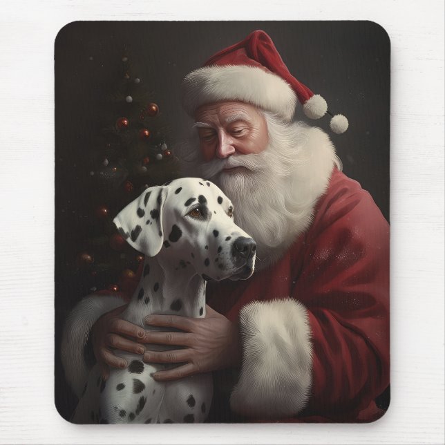 Dalmatian With Santa Claus Festive Christmas Mouse Pad (Front)