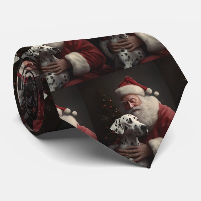 Dalmatian With Santa Claus Festive Christmas Neck Tie (Rolled)
