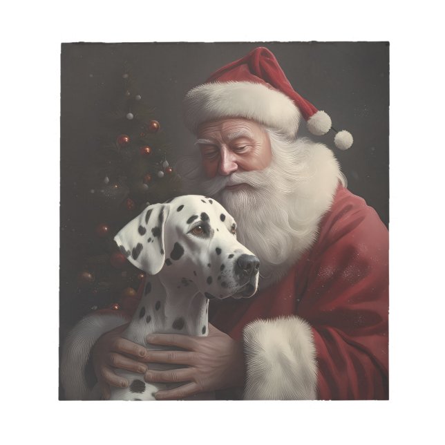 Dalmatian With Santa Claus Festive Christmas Notepad (Front)