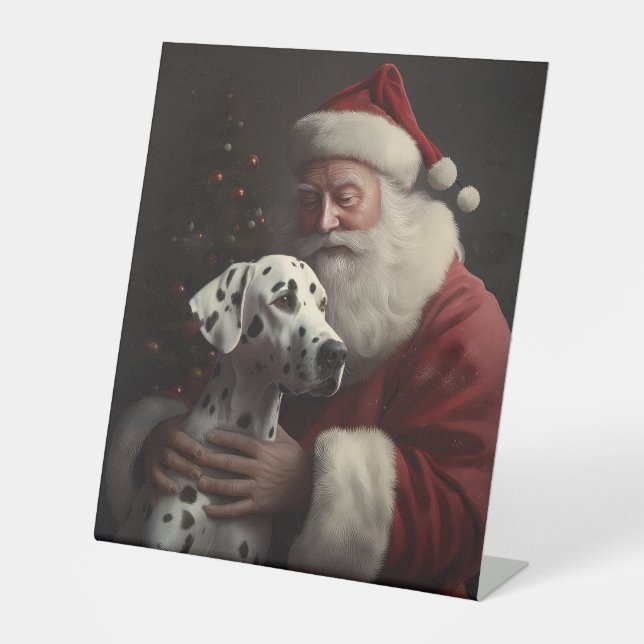 Dalmatian With Santa Claus Festive Christmas Pedestal Sign (Front)