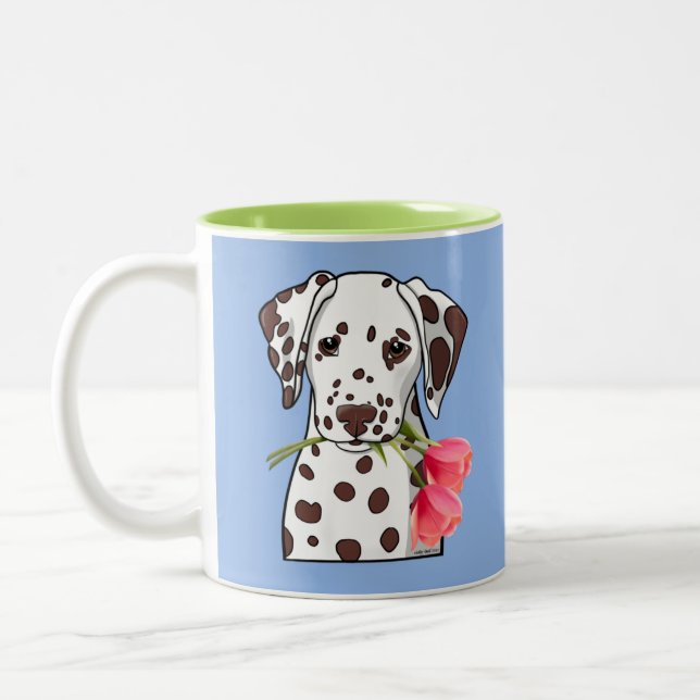 Dalmatian with tulips Two-Tone coffee mug (Left)