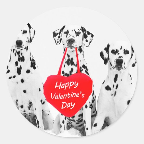 Dalmatians Dog Heart Happy Valentines Day Classic Round Sticker