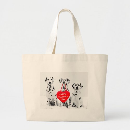 Dalmatians Dog Heart Happy Valentines Day Large Tote Bag