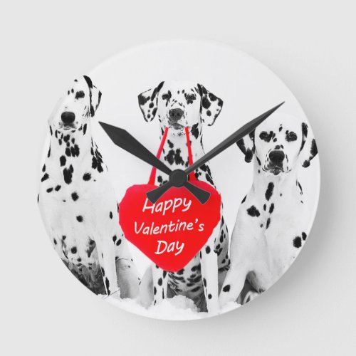 Dalmatians Dog Heart Happy Valentines Day Round Clock