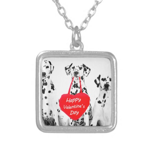 Dalmatians Dog Heart Happy Valentines Day Silver Plated Necklace