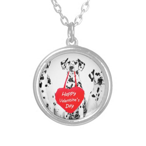 Dalmatians Dog Heart Happy Valentines Day Silver Plated Necklace