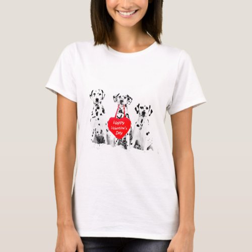 Dalmatians Dog Heart Happy Valentines Day T_Shirt