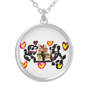 Dalmatians eating pancakes valentine's day silver plated necklace