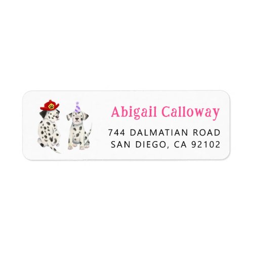 Dalmatians Firefighter Pink Return Address Label