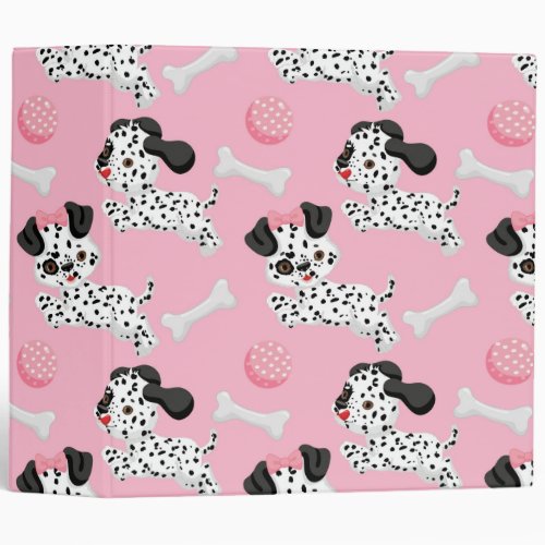 Dalmatians Puppies Black Spots Pink Toy Ball White 3 Ring Binder