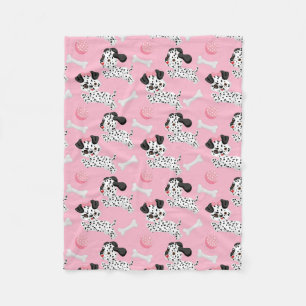 Dalmatians Puppies Black Spots Pink Toy Ball White Fleece Blanket